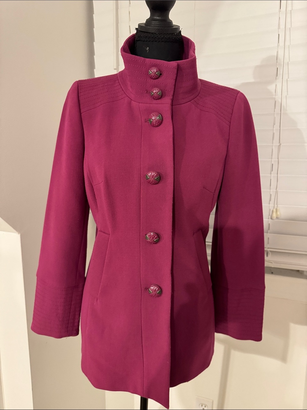 Focus 2000 Women's Magenta Stand-Collar Tailored Blazer Jacket